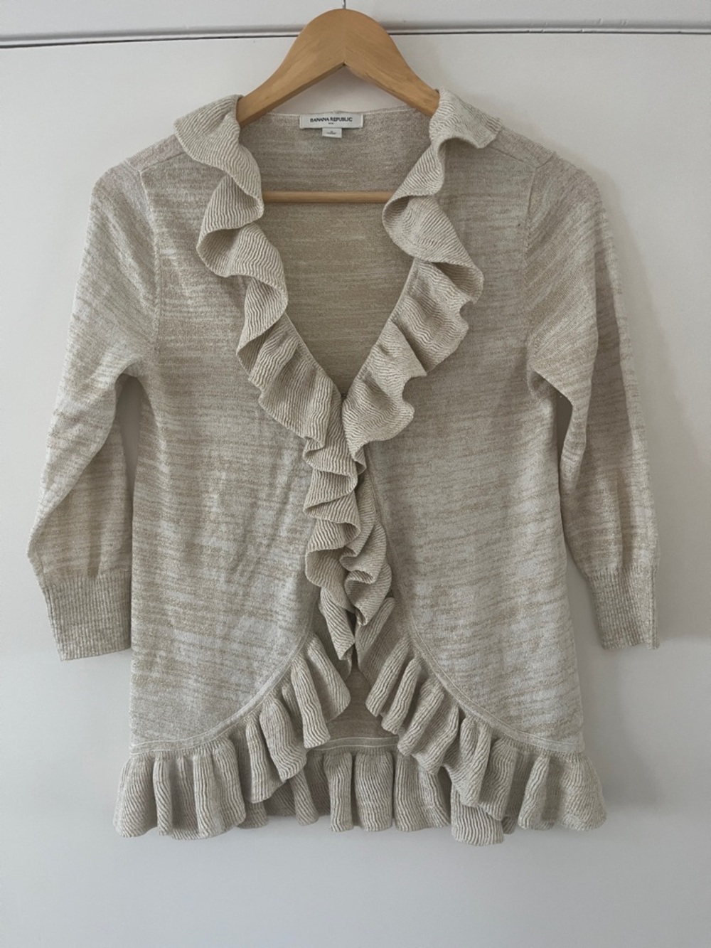 Banana Republic Cream Ruffle-Front Open Cardigan